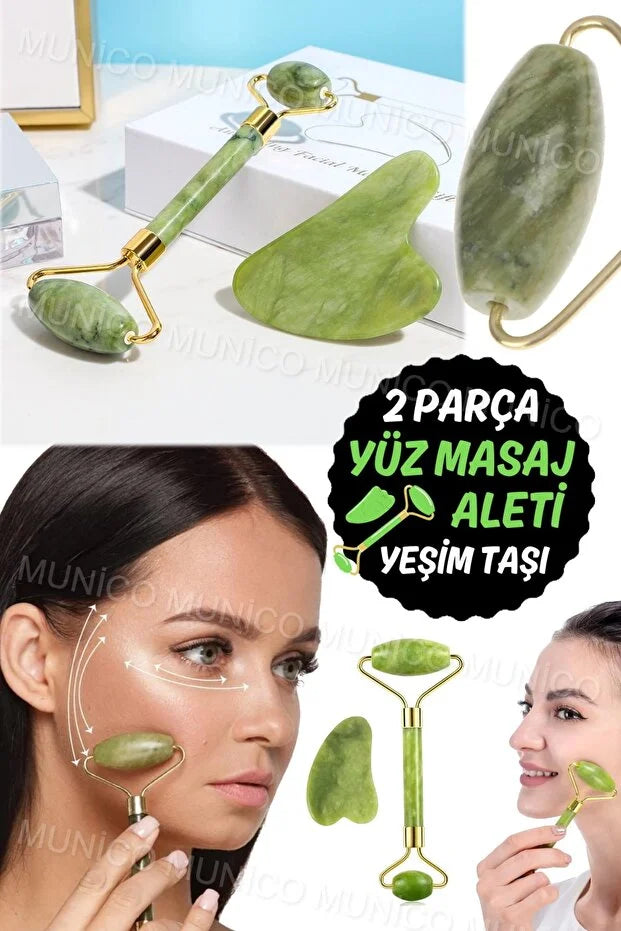 Jade Roller Gua Sha Taşı Seti