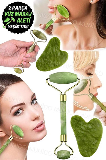 Jade Roller Gua Sha Taşı Seti
