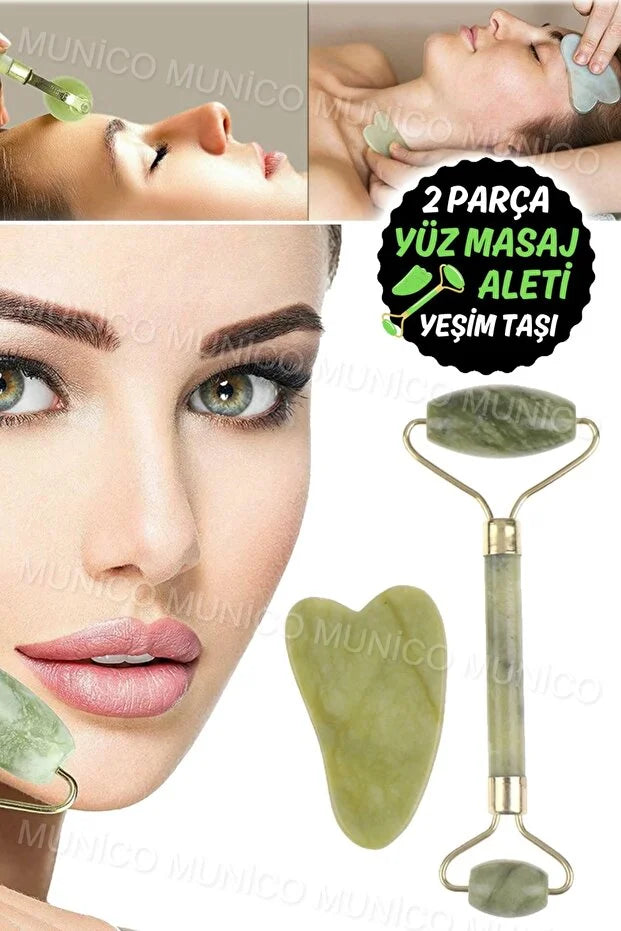 Jade Roller Gua Sha Taşı Seti