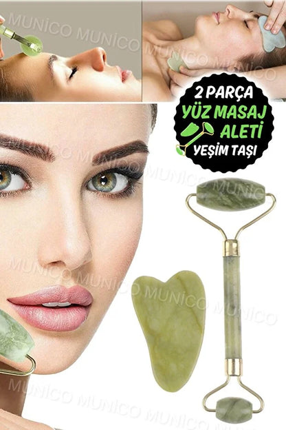 Jade Roller Gua Sha Taşı Seti