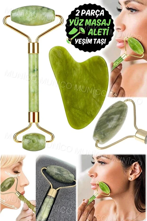 Jade Roller Gua Sha Taşı Seti