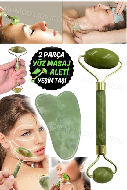 Jade Roller Gua Sha Taşı Seti